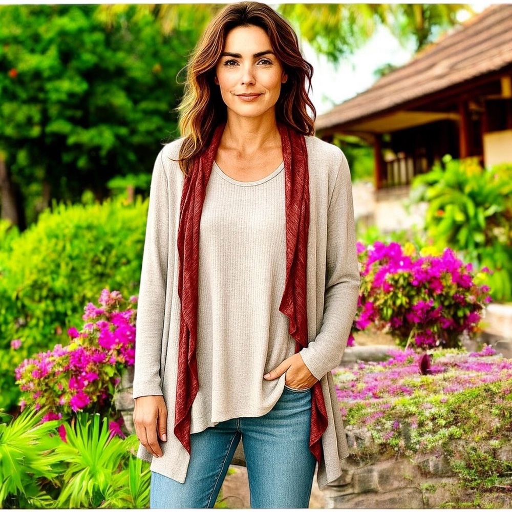 Free People Tunic Top VENTURA Thermal Asymmetrical Cream Waffle Knit Scarf Set